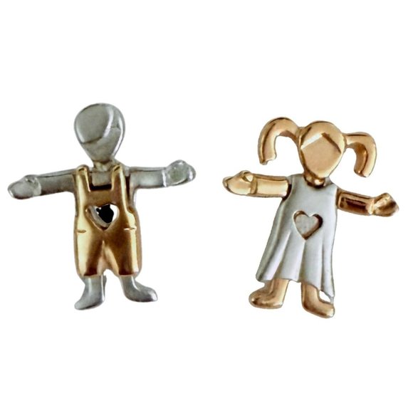 Vintage Heartfelt Duo Silver and Gold Friendship Family Soulmate Pins 1 Inch - Picture 1 of 7